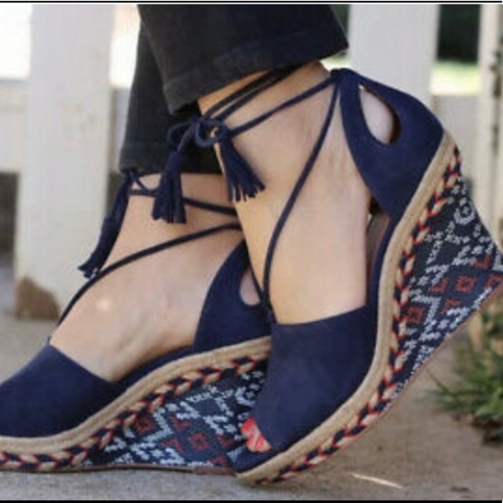 Navy Blue Wedge Sandals